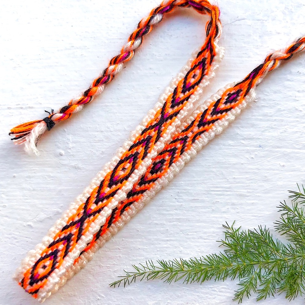 Neon Orange/White Boho Woven Bracelet
